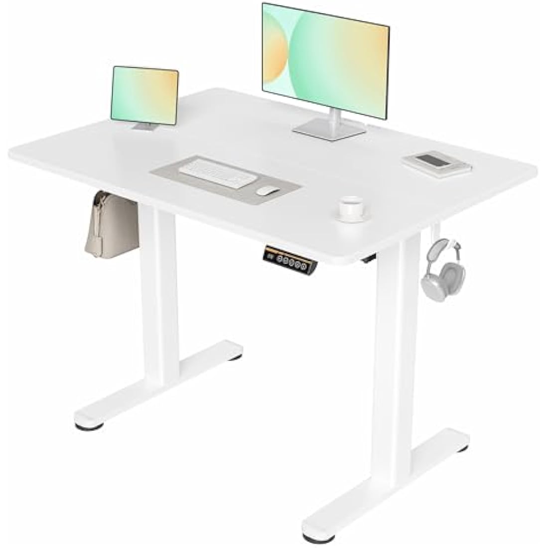 Claiks Electric Standing Desk, Adjustable Height Stand up Desk, 100x60 cm Sit Stand Home Office Desk with Splice Board, White Frame/White Top