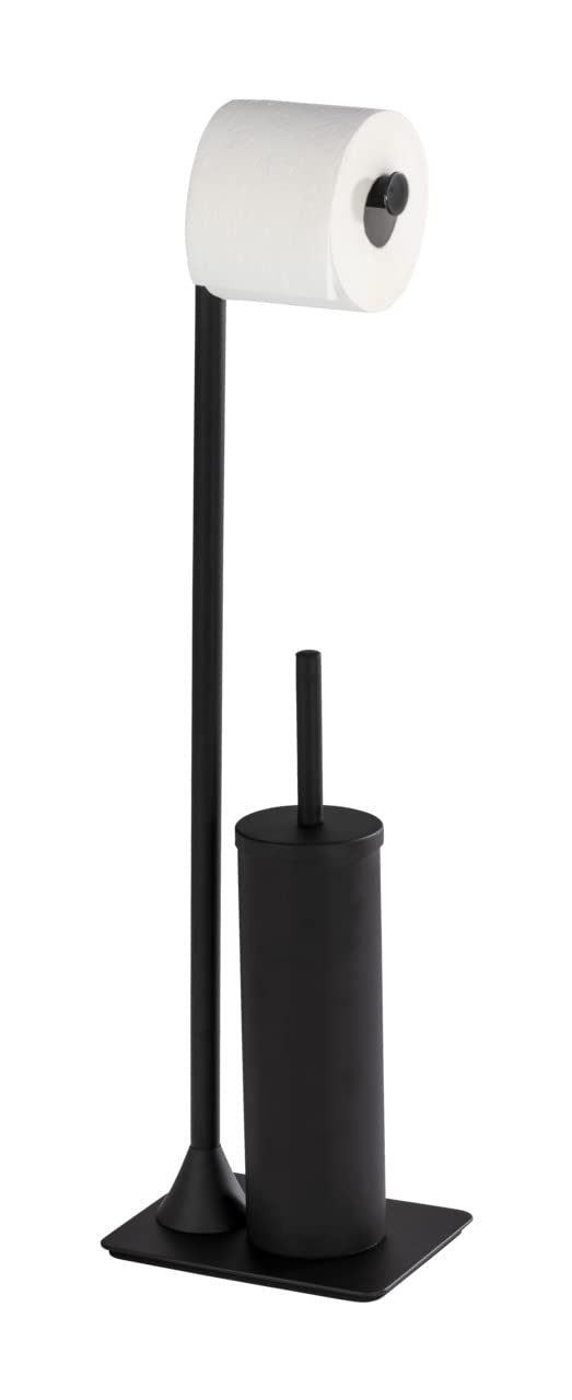 WENKO Hella Toilet Brush Stand for Toilet Paper & Toilet Brush, Toilet Paper Holder, Standing Roll Holder with Brush, Steel, 15 x 69 x 20 cm, Matt
