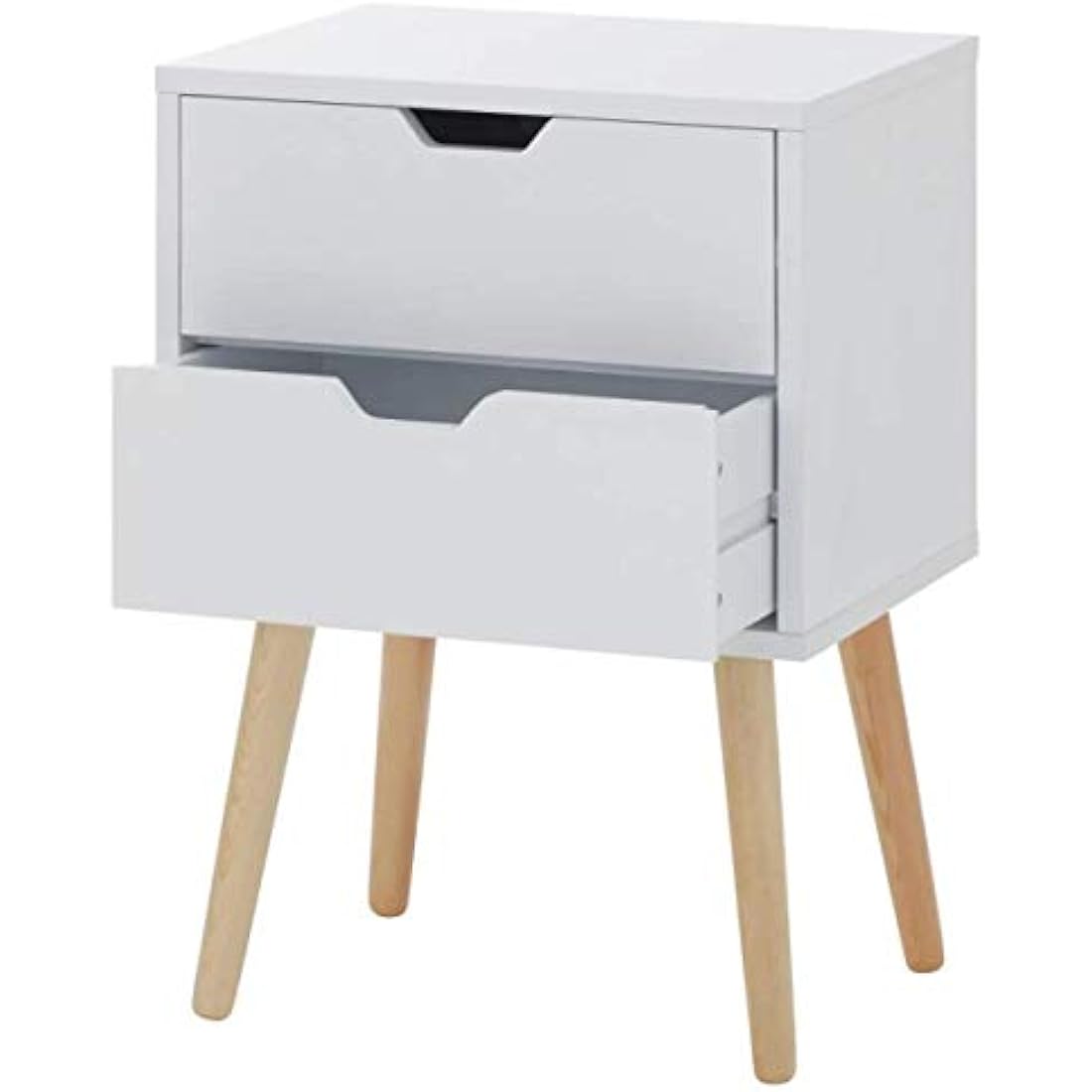 GFW Nyborg Scandinavian Style Side Table With 2 Drawer & Storage Shelf Modern Bedside Cabinet, Quick Easy Assembly, Flat Pack Bedroom Furniture, Wood, White, 30D x 40W x 56H