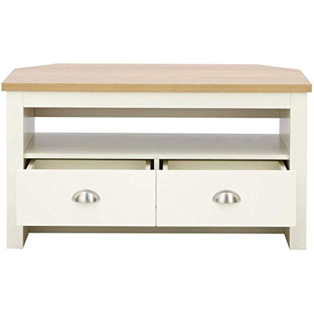 GFW Lancaster Wood Corner TV Cabinet With Shelf & Drawers, Cream, 95 x 51 x 45 cm