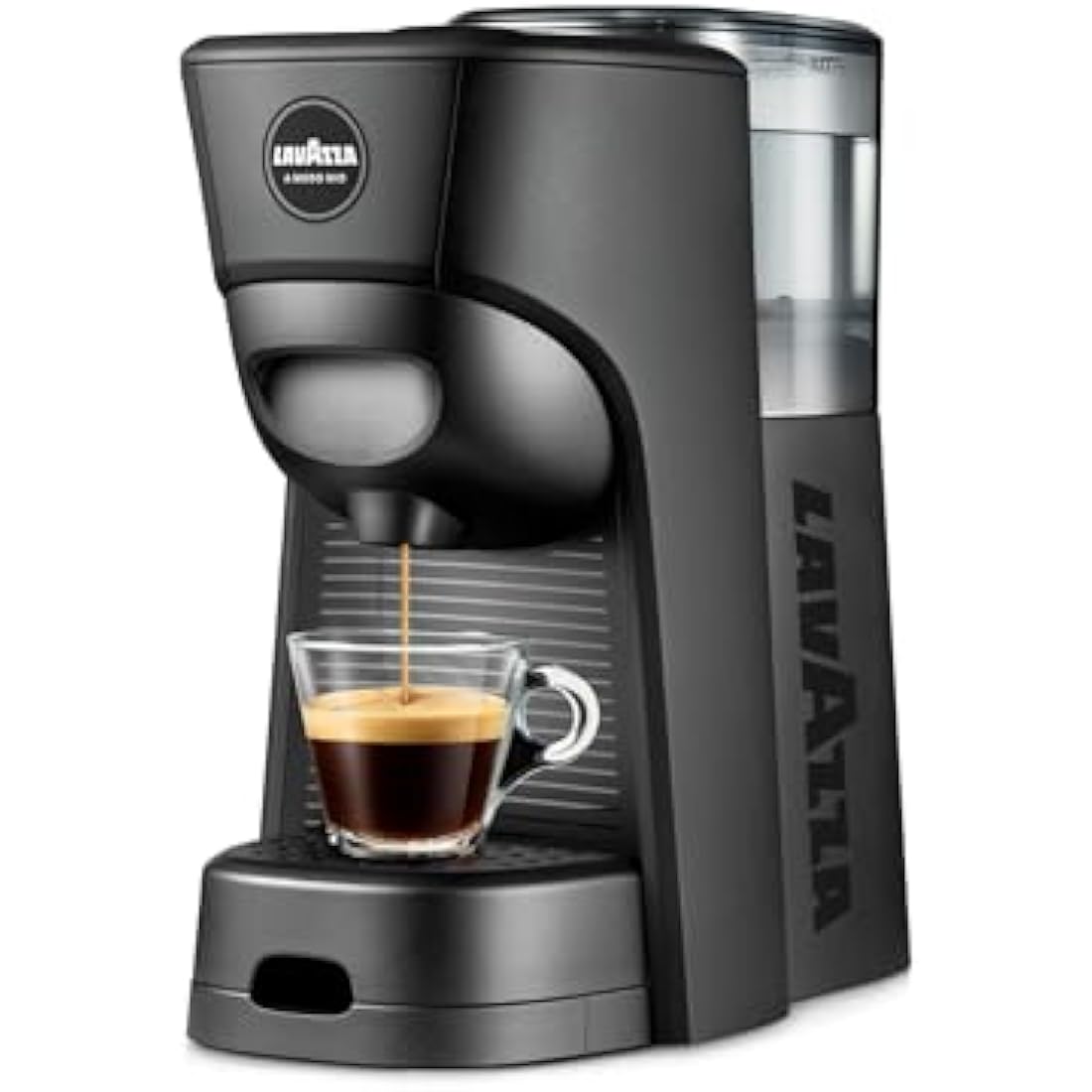 Lavazza, A Modo Mio Tiny Eco, Coffee Capsule Machine, Compact, Compatible with A Modo Mio Coffee Pods, with Automatic Shut-Off, Removable and Adjustable Cup Rest, 1450 W, 220-240 V AC, 50-60 Hz, Black