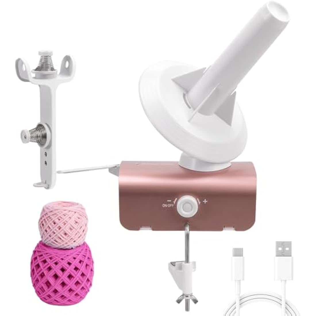 Winartton Yarn Winder, Electric Yarn Ball Winder for Crocheting, Heavy-Duty 10 oz Large Capacity Automatic Yarn Cake Winder Spinner Roller, Ideal Crocheting Tools for Knitting Lovers, Rose Gold