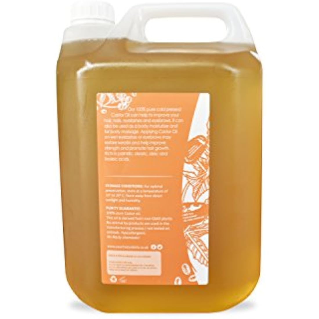 Pure Cold Pressed Castor Oil Vegan, Hexane Free, BP Grade, Non-GMO, 5 litres