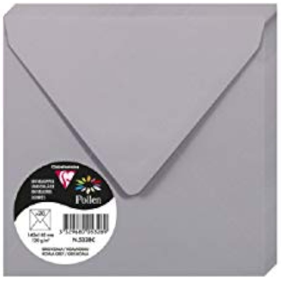 Clairefontaine - Ref 5328C - Pollen Envelopes (Pack of 20) - 140 x 140mm Sized, 120gsm Paper, Gummed Seal, Inkjet & Laser Printer Compatible, Acid Free - Koala Grey