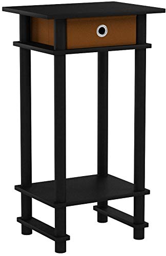 Furinno TURN-N-TUBE Side Table Set of 2, 3-Tier End Table with Storage Bin, Open Shelf Night Stand, Bedside Table, for Living Room, Bedroom, Espresso