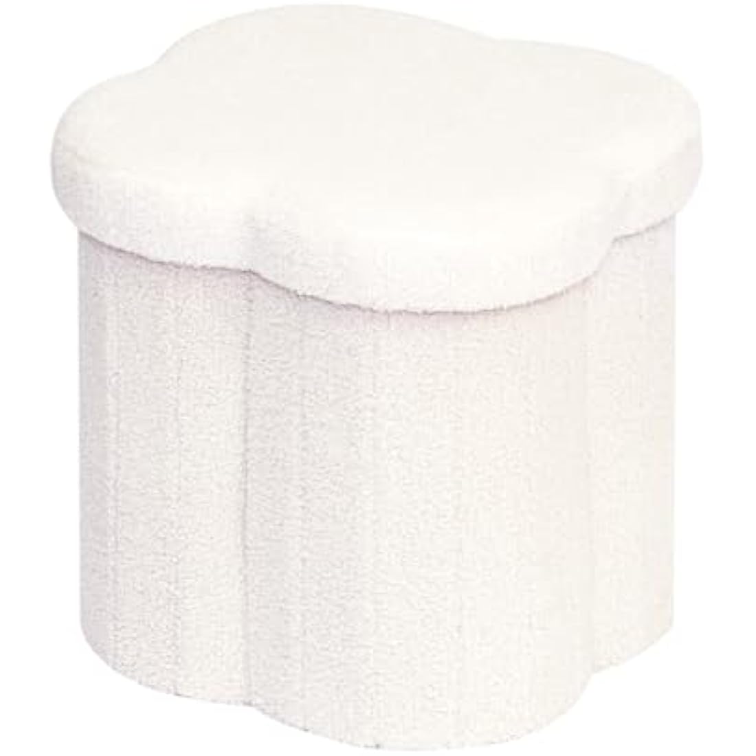 Bonlife White Ottoman Storage Box,Folding Storage Seat Box,Small Footstool For Living Room,Kid's Toy Chest Box,Teddy Flower Shape,38x38x38cm