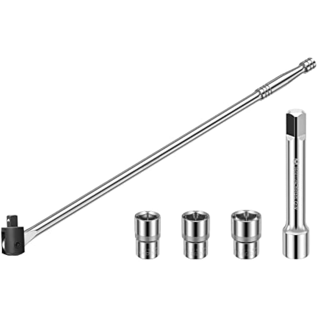 MAXPOWER 24 inch 1/2'' Drive Breaker Bar with Socket Set, 600mm Breaker Bar with 125mm Extension Bar and 17mm, 19mm, 21mm Socket