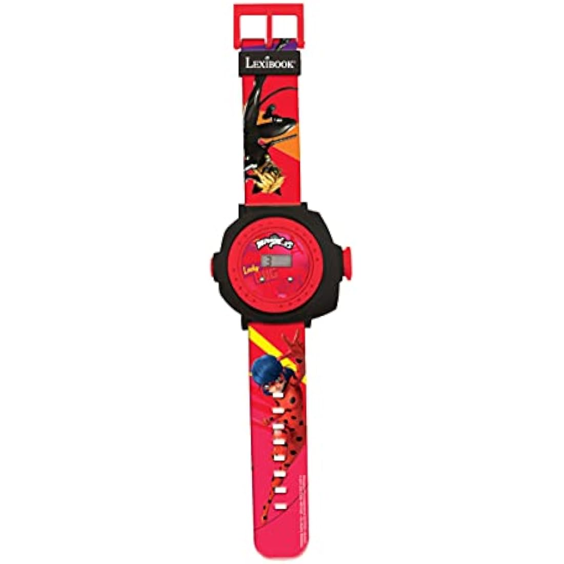 LEXIBOOK Miraculous Ladybug Cat Noir, Adjustable Projection Watch Digital Screen with 20 Images, Red/Black, DMW050MI