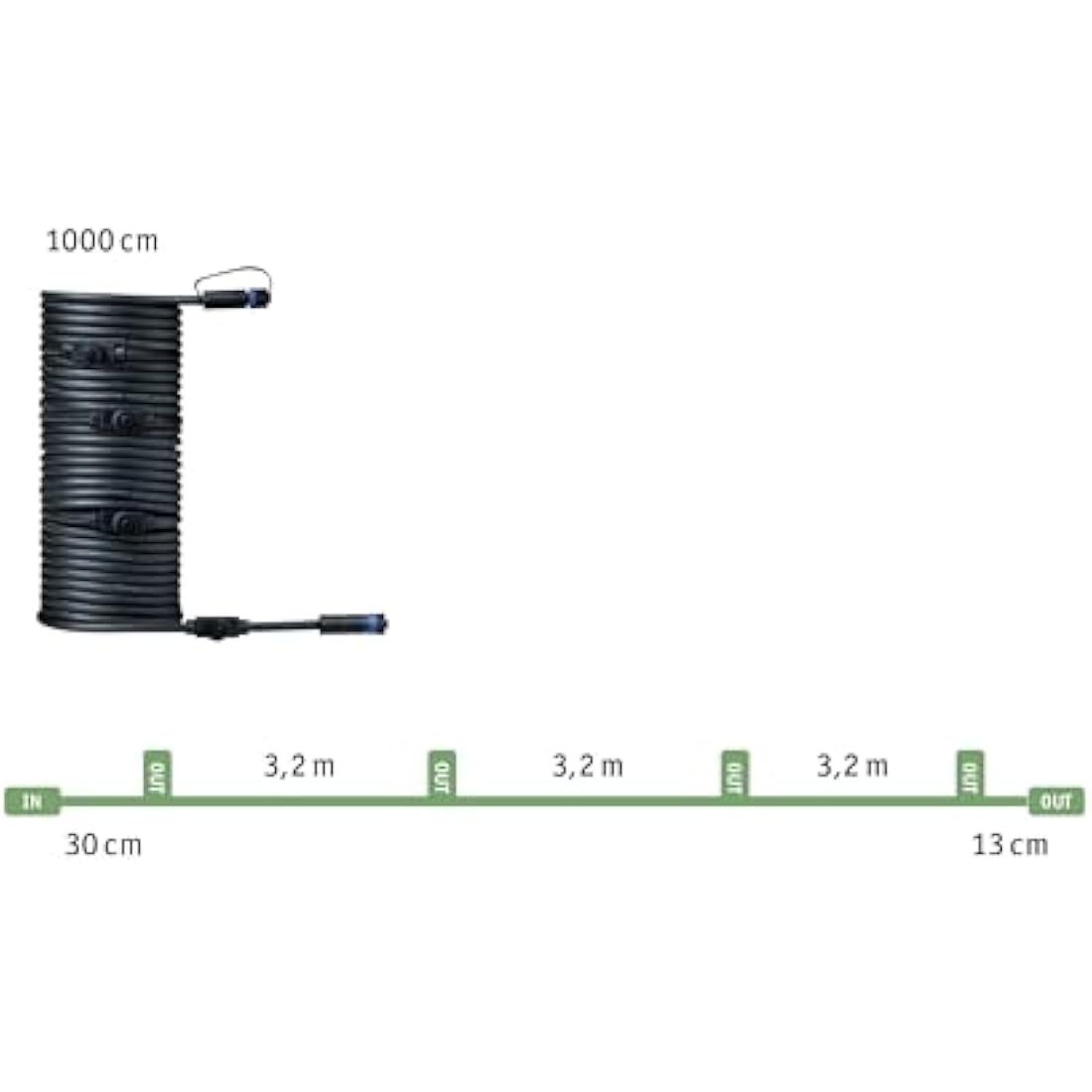 Paulmann 93930 Outdoor Plug & Shine Cable IP68 10m 1 in-5 Out 2x1,5mm² Black Plastic, 1000 x 1.5 x 1.5 cm