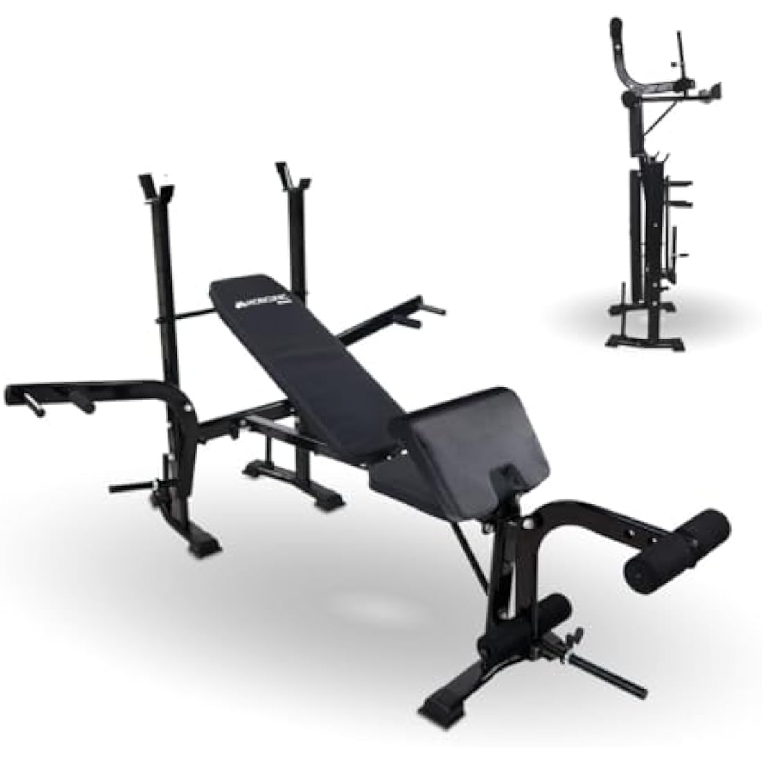 Mobiclinic® Fitness Gym Bench Multi-Function Pressfit, Adjustable, Foldable, Steel, Supports Up to 250 kg, Bar Support, Ideal for Strength Exercises at Home