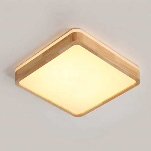 YYUTLUO LED Ceiling Light Wood, Top 360 Glow Square Natural Wooden Lamp | 3000K Warm White, 18W 1600lm | Living Room, Kitchen, Dining Room, Hallway,