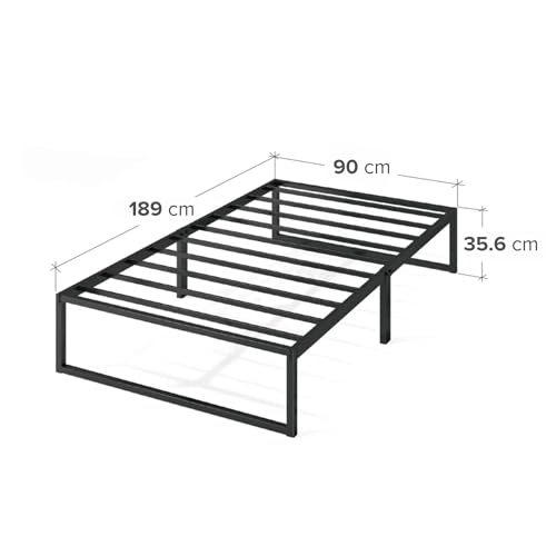Zinus Lorelai Single Bed frame - Bed 90x190 cm - 36 cm Height with Underbed storage - Metal Platform Bed frame with Steel slat support - Black