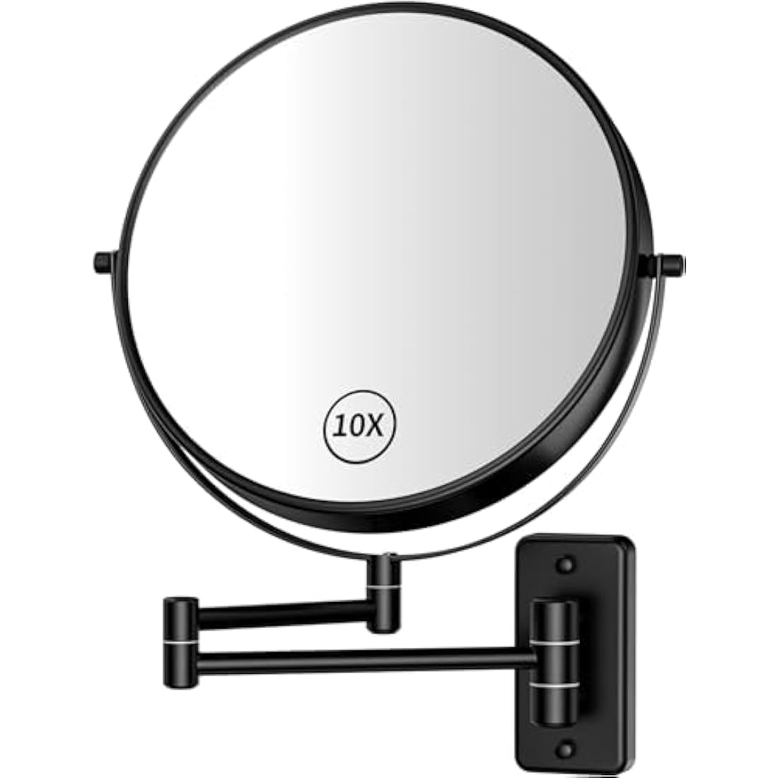 AumVum 8 inch Makeup Mirror Wall Mounted, 1X/10X Double-Sided Wall Mount Magnifying Bathroom Shaving Mirror with Extendable Arm, 360° Swivel for Bathroom Vanity and Makeup, Matte Black（No Light）