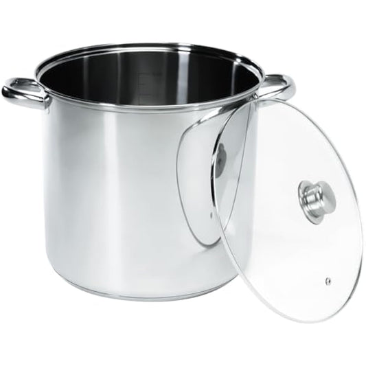 Cooking Pot Induction Stock Pot 9 litres Stainless Steel Deep Pots, Can Be Used as Stew, Soup Pot and Pasta Pot with Tempered Glass Lid