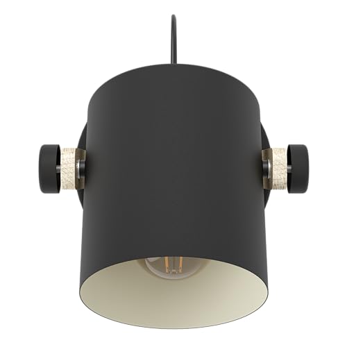 Eglo Infoor Wall Light Hornwood, Vintage Wall lamp in Industrial Design, Retro Lighting Made of Steel and Wood, Colour Black, Cream, Brown, Socket