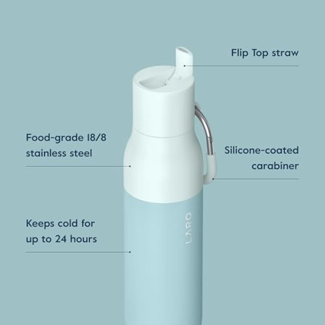 LARQ Bottle Flip Top 17oz - Insulated Stainless Steel Water Bottle with Straw | BPA Free | Reusable Water Bottle for Sports, Gym, and Travel | Keep Drinks Cold, Seaside Mint