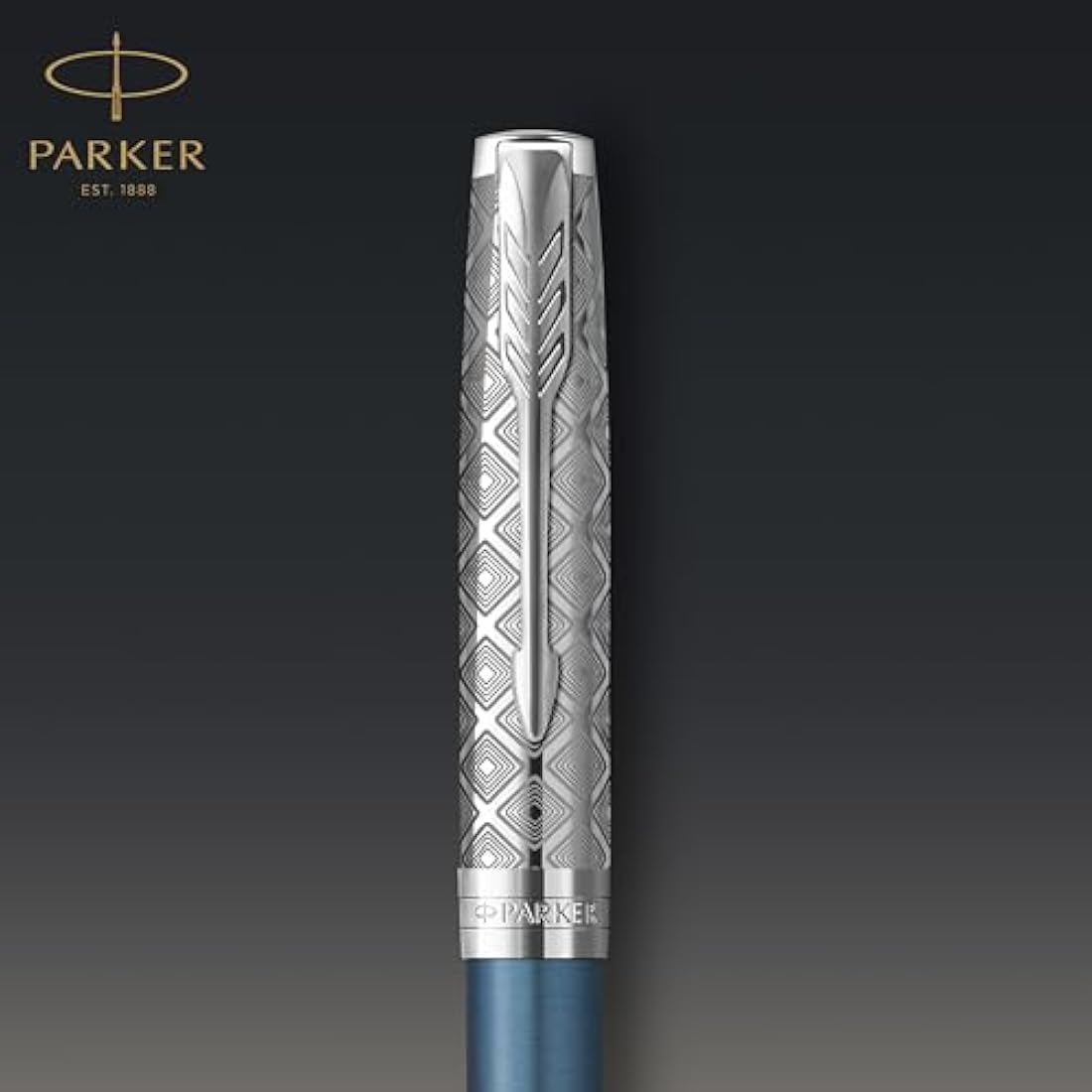 PARKER Sonnet Ballpoint Pen | Premium Metal and Blue Satin Finish with Chrome Trim | Medium Point with Black Ink Refill | Gift Box