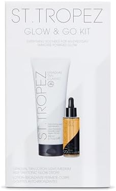 St. Tropez Self Tan Glow and Go Kit, Gradual Tan Moisturising Lotion 200ml, Face Tanning Tonic Glow Drops 30ml, Vegan, Fake Tan Beauty Kit