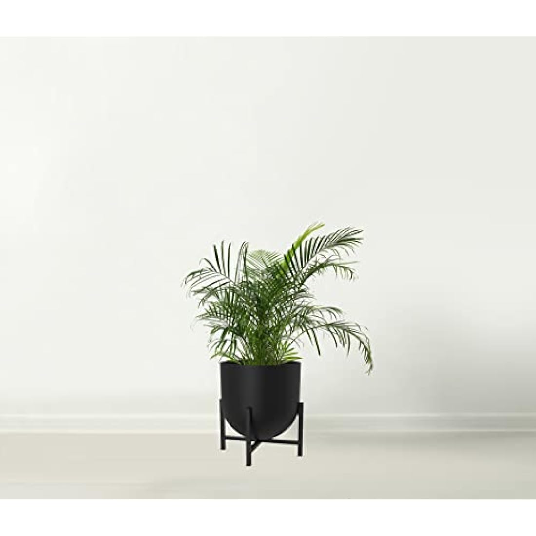 Olly & Rose Plant Pot with Plant Stand - Metal Plant Pots Indoor Planter Large Flower Pot (Black, 22cm)