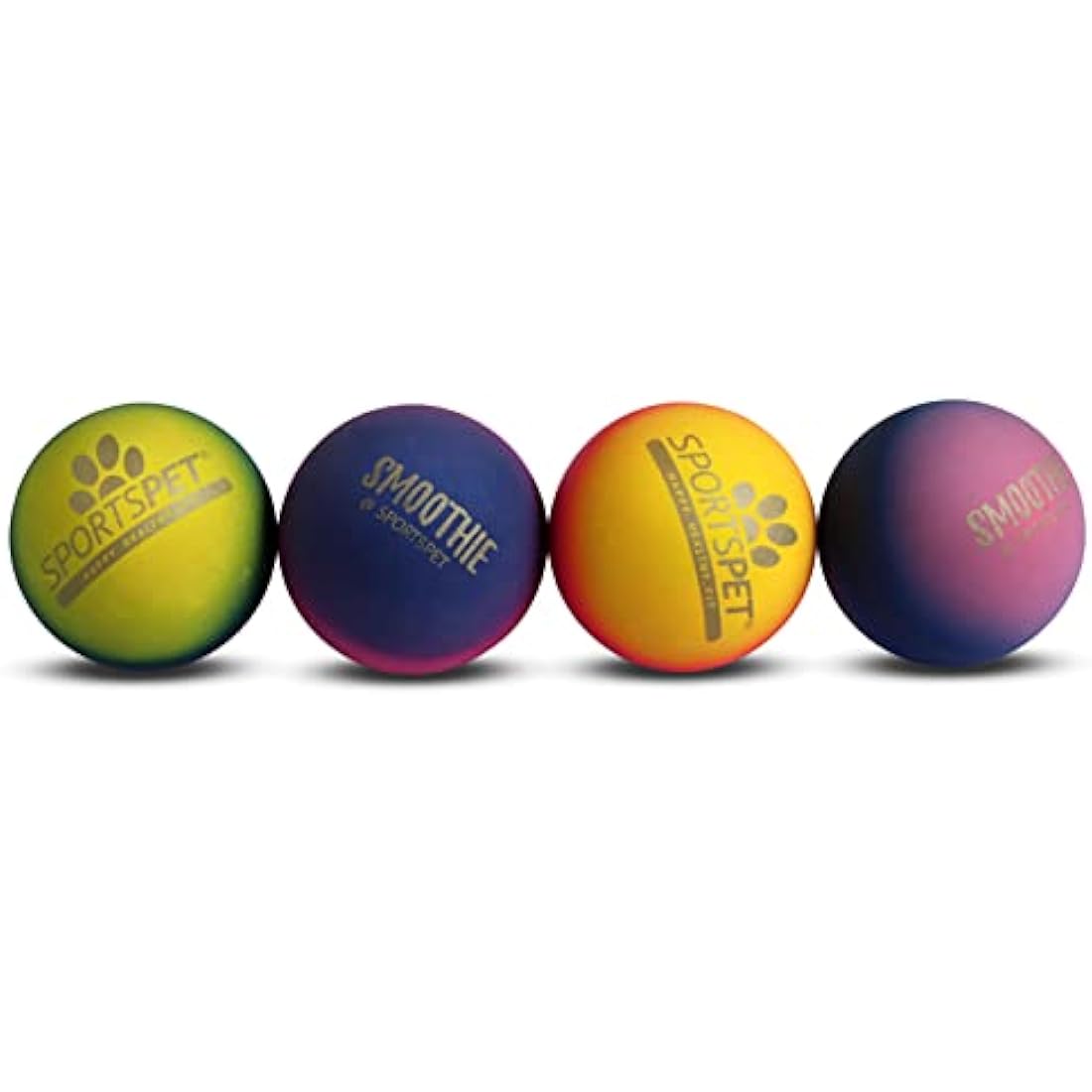 SPORTSPET Tough Bounce Natural Rubber Dog Balls – Highly Durable Tough Bounce Balls, Tennis Ball Size (65mm)- 4 Pack Smoothie Edition