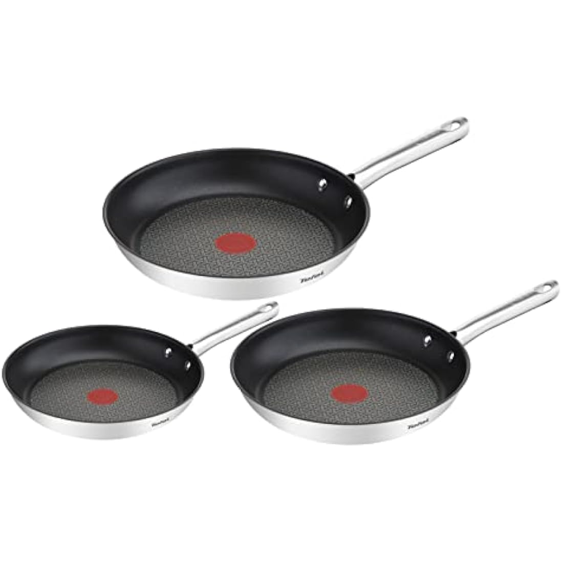 Tefal A704S3 Duetto 3-Piece Frying Pan Set | 20, 24 and 28 cm | Non-Stick Coating | Built-in Temperature Indicator | Suitable for All Hob Types Including Induction | Stainless Steel/Black