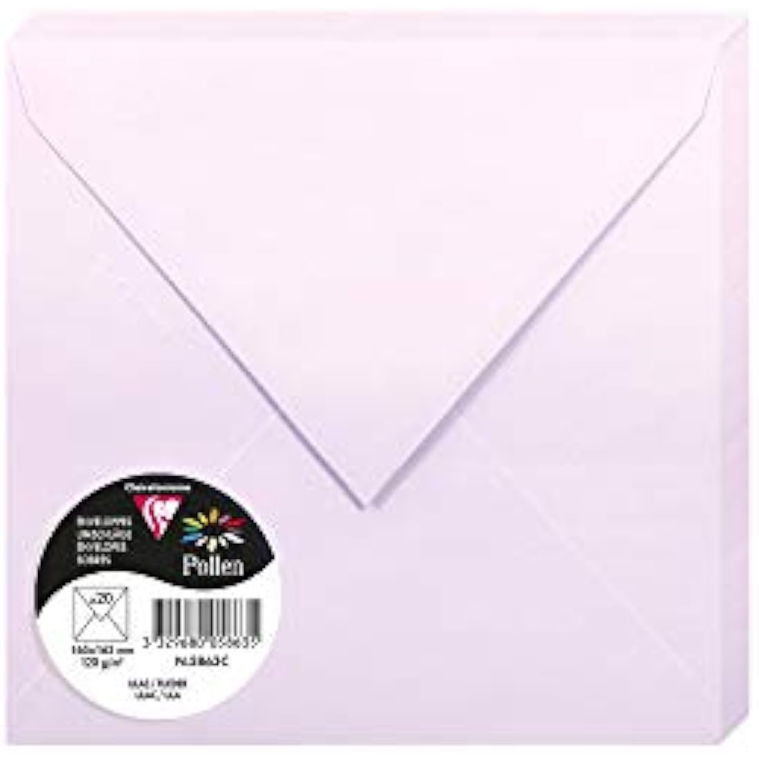Clairefontaine - Ref 5863C - Pollen Envelopes (Pack of 20) - 165 x 165mm Sized, 120gsm Paper, Gummed Seal, Inkjet & Laser Printer Compatible, Acid Free - Lilac