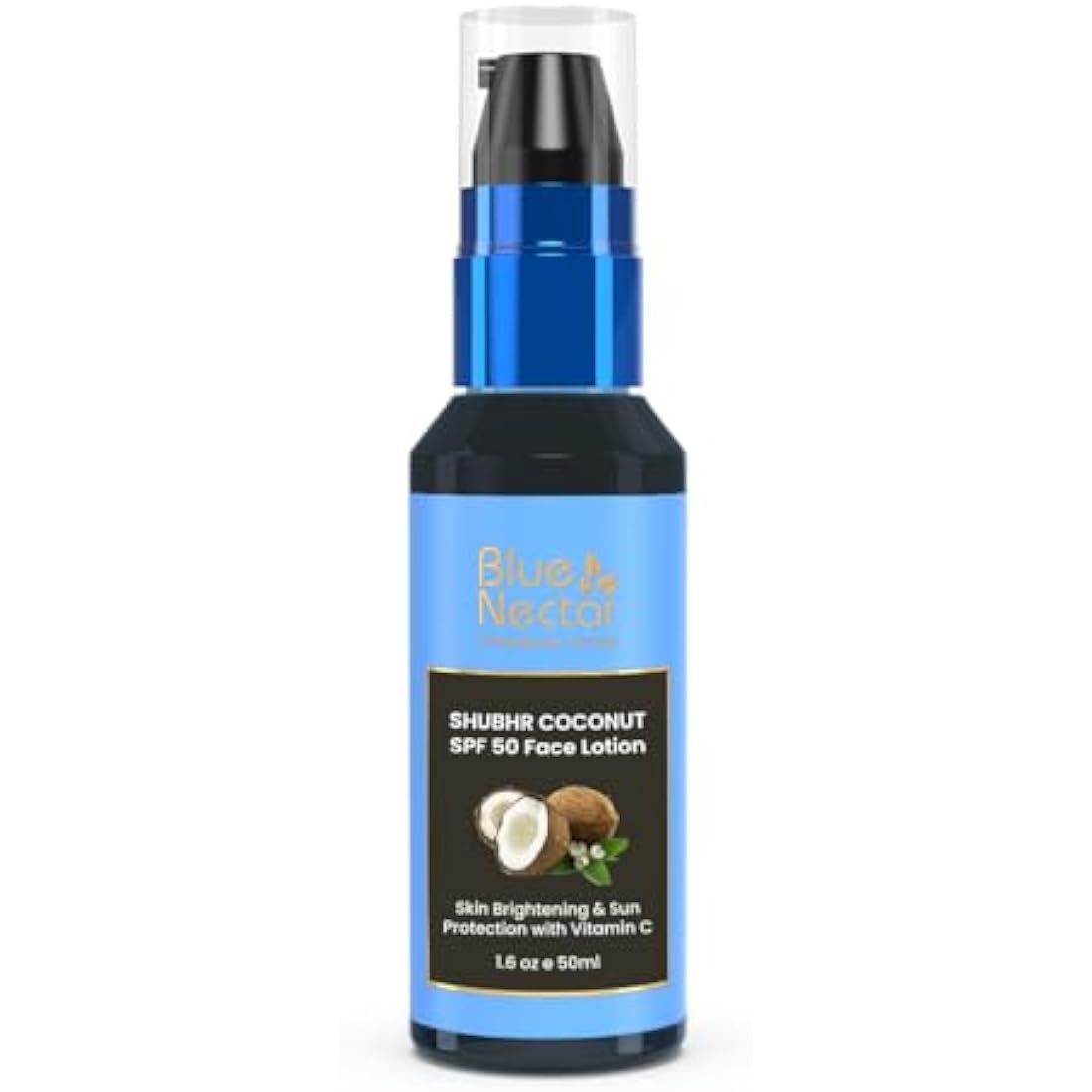 Blue Nectar Coconut Sunscreen SPF 50 Lotion | No White Cast, Plant Based Sunscreen with Vitamin C for Skin Brightening (18 Herbs, 50ml)