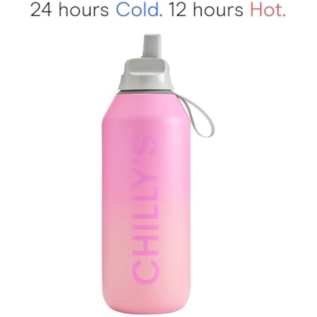 Chilly's Series 2 Flip Water Bottle with Sports Lid, Telescopic Straw and Nylon Carry Loop - Easy Flip Lid, Straw Cleaning Brush Included
