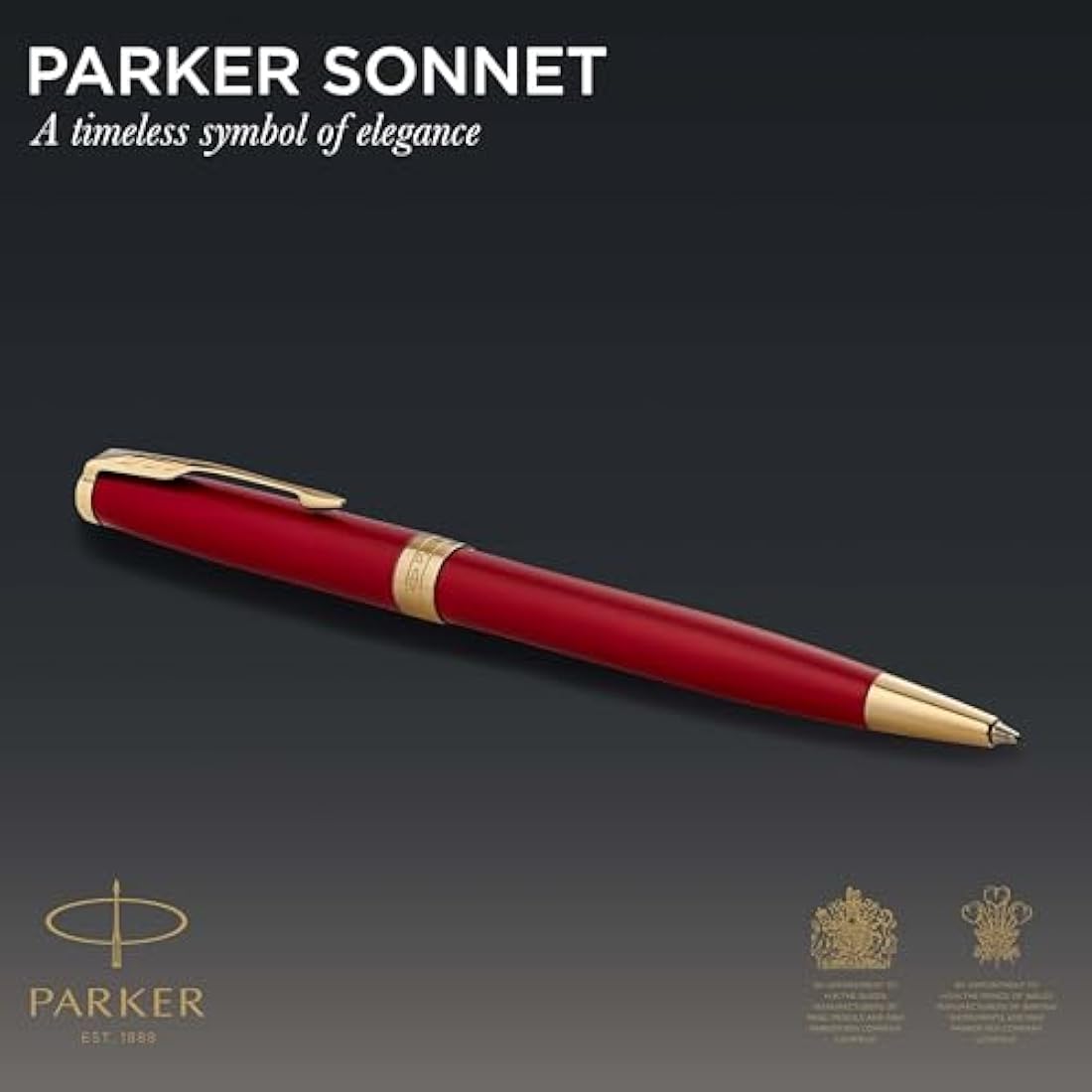 Parker Sonnet Ballpoint Pen | Red Lacquer with Gold Trim | Medium Point Black Ink | Gift Box