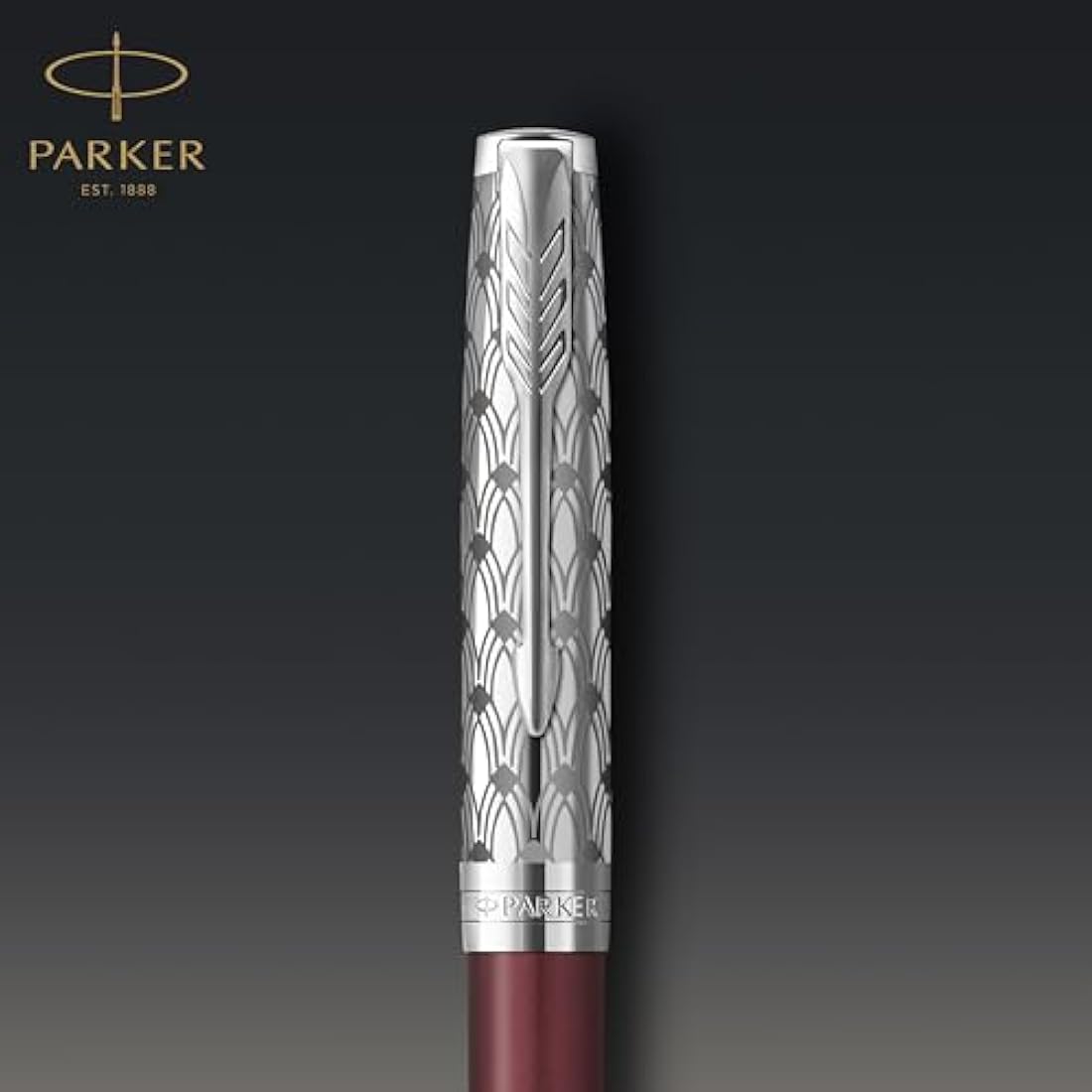 PARKER Sonnet Ballpoint Pen | Premium Metal and Red Satin Finish with Chrome Trim | Medium Point with Black Ink Refill | Gift Box