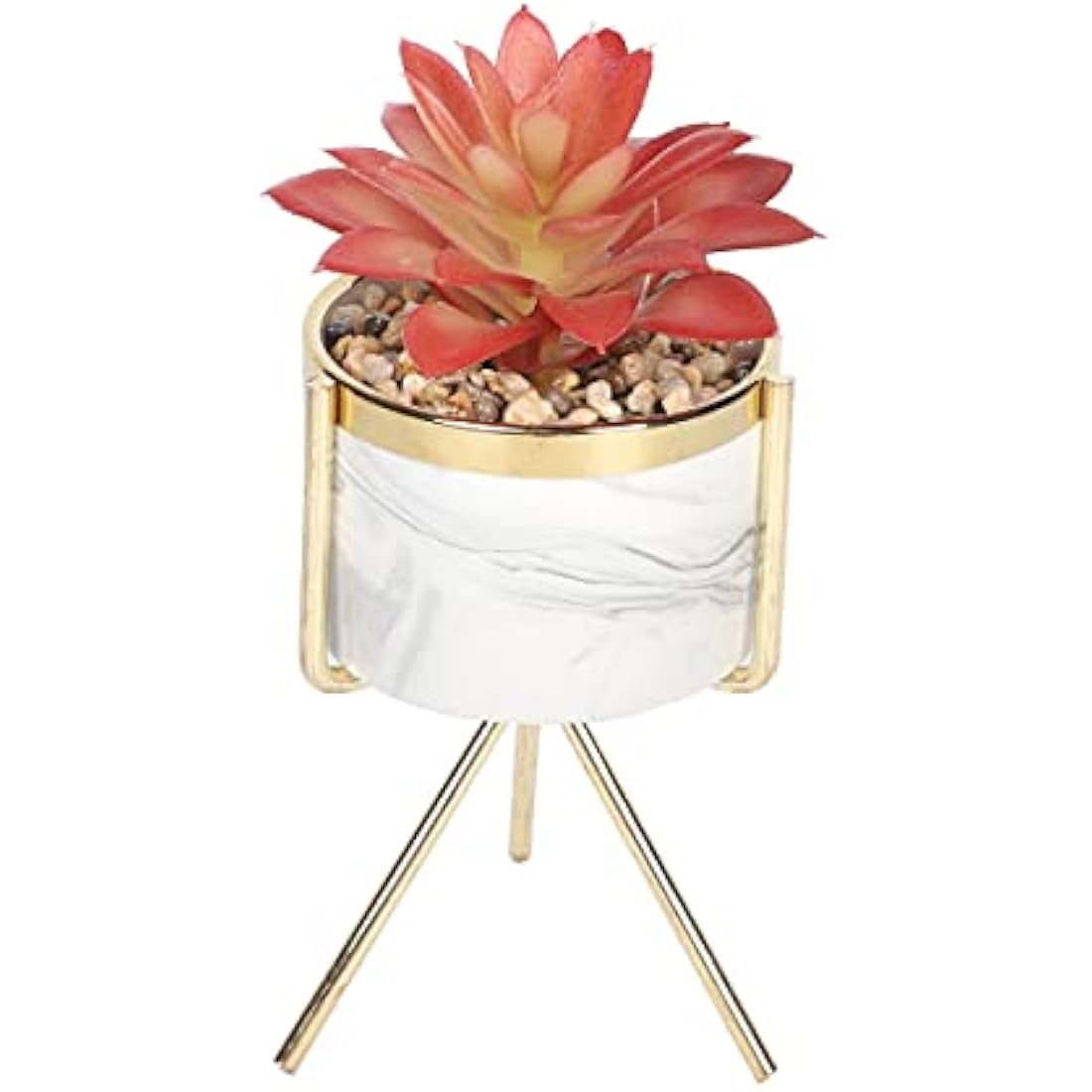 Sleepdown Halo Red Leaf Marble Stand Faux Artificial Succulent Plant for Home Office Bathroom Decor Indoor Decoration Aesthetics, Small