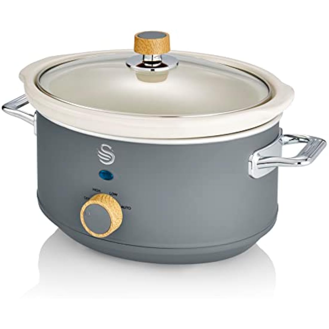 Swan SF17021GRYN Nordic Slow Cooker with 3 Temperature Settings, Keep Warm Function, 3.5L, 200W, Matte Grey