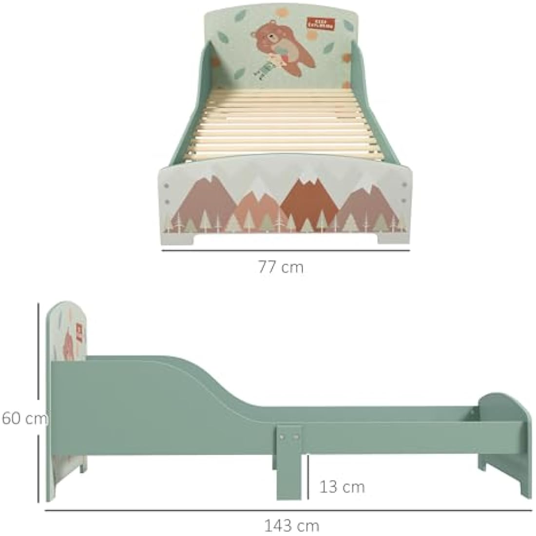 ZONEKIZ Toddler Bed Frame, Kids Bedroom Furniture for Ages 3-6 Years, 77 x 143 x 60cm - Green