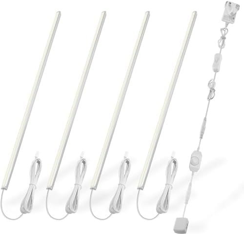 Cefrank V-Shape Under Cabinet Lighting Kit - 4pcs Sleeker 30cm Dimmable LED Light Bars for Showcase Shelf Seamless Illumination - 1200lm, 12W - Pure White (6000K)