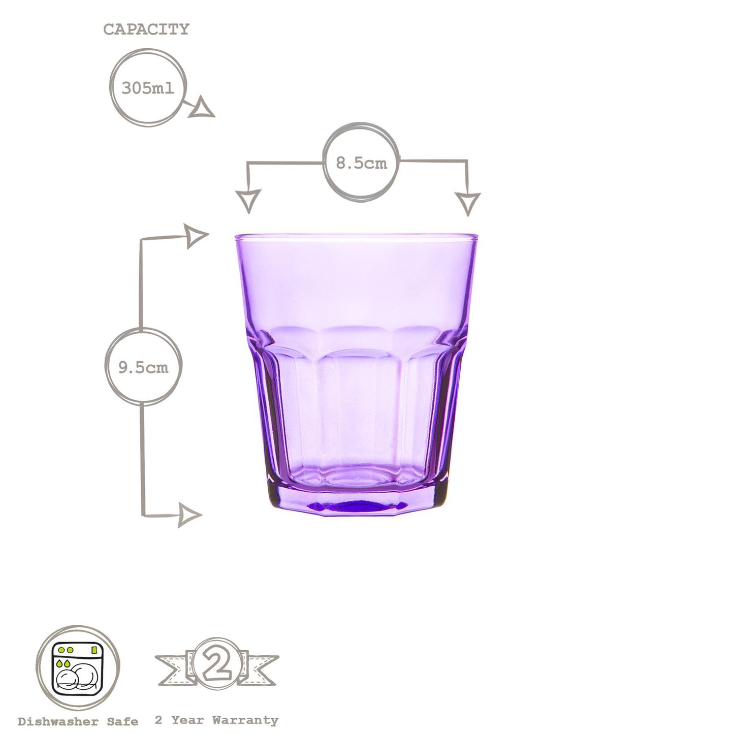 305ml Coloured Water Glasses - Pack of Six