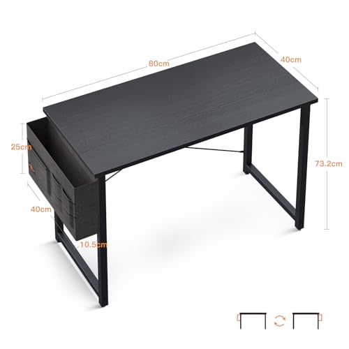 ODK Computer Writing Desk, Sturdy Home Office PC Table, Work Desk with Storage Bag and Headphone Hook (Black, 80 x 40 cm)