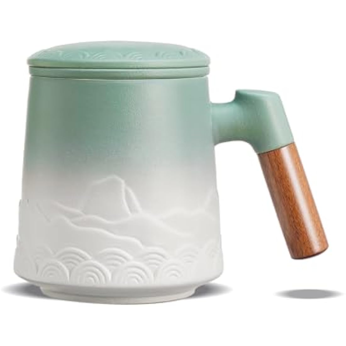 ZENS Tea Mug with Infuser and Lid, 500 ML Embossed Ceramic Loose Leaf Tea Cup with Strainers for Tea Diffusers, Wood Handle Tea Infuser Mug for Loose Tea Lovers Gifts, Tea Accessories
