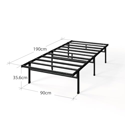 ZINUS Justin Single Bed frame - Bed 90x190 cm - 36cm Height - Metal bed frame with Underbed storage and steel slat support - Black