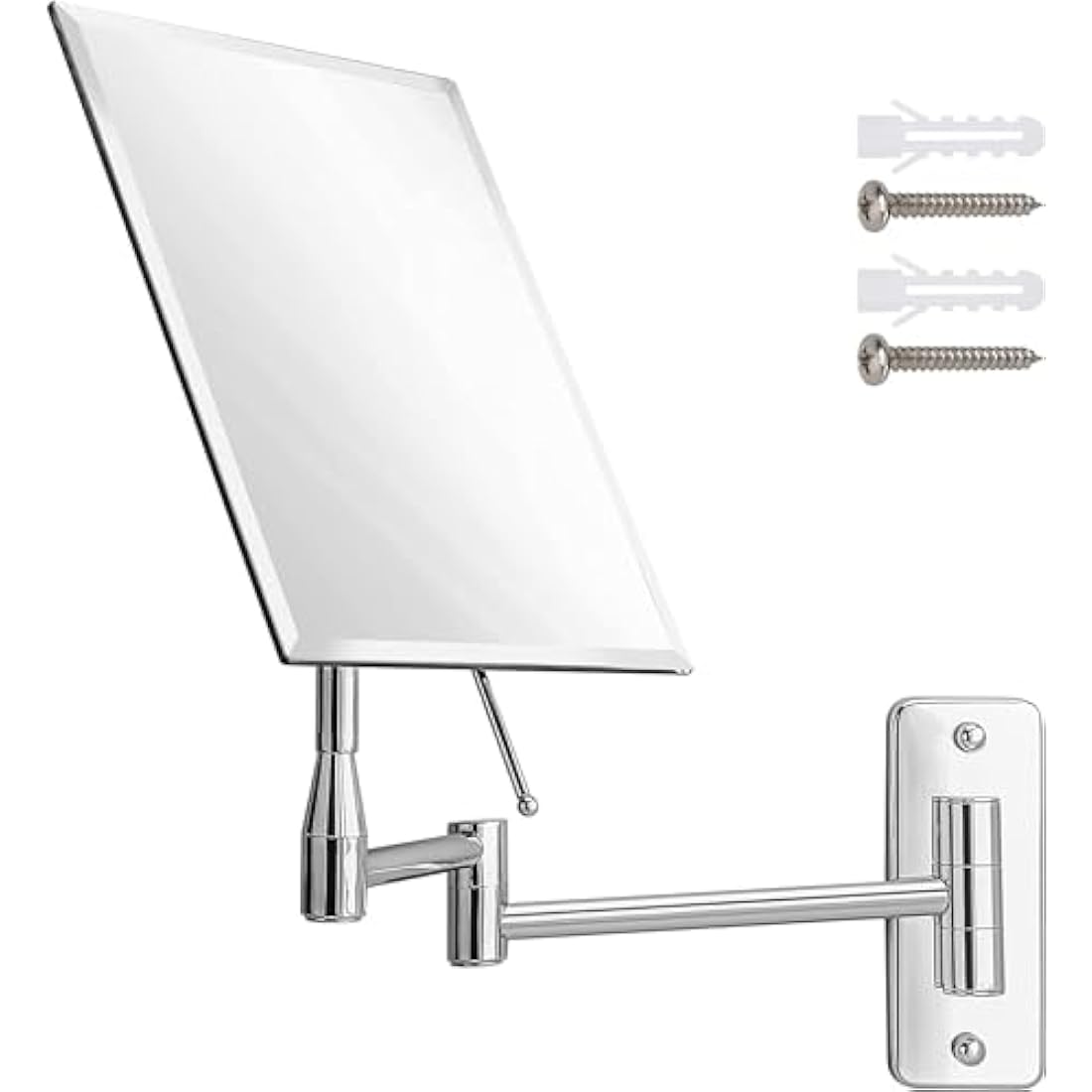 MIRRORVANA Frameless Wall Mount Mirror for Bathroom with 11" Extension Swivel, No Magnification, Rectangular 8.7" x 6.3" Surface, Chrome