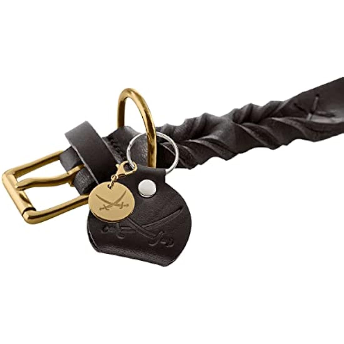 HUNTER Sansibar Solid Dog Collar Leather Heavy Duty Grippy Braided 45 (S-M) Black