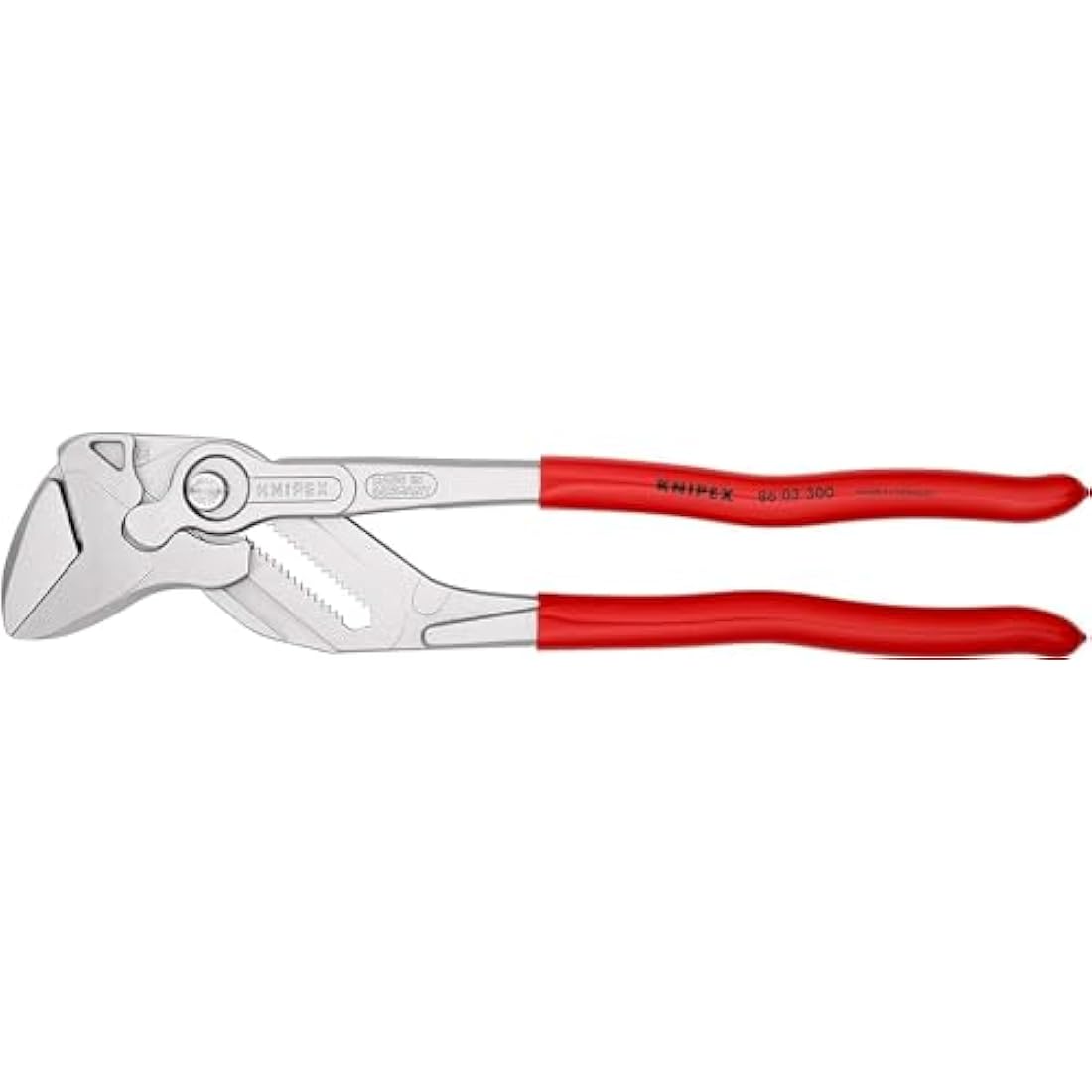 KNIPEX Pliers Wrench, Chrome-Plated, 300 mm, Grips Continuously Up to 68 mm, Fine Adjustment by Button Push, Adjustable Wrench, 86 03 300