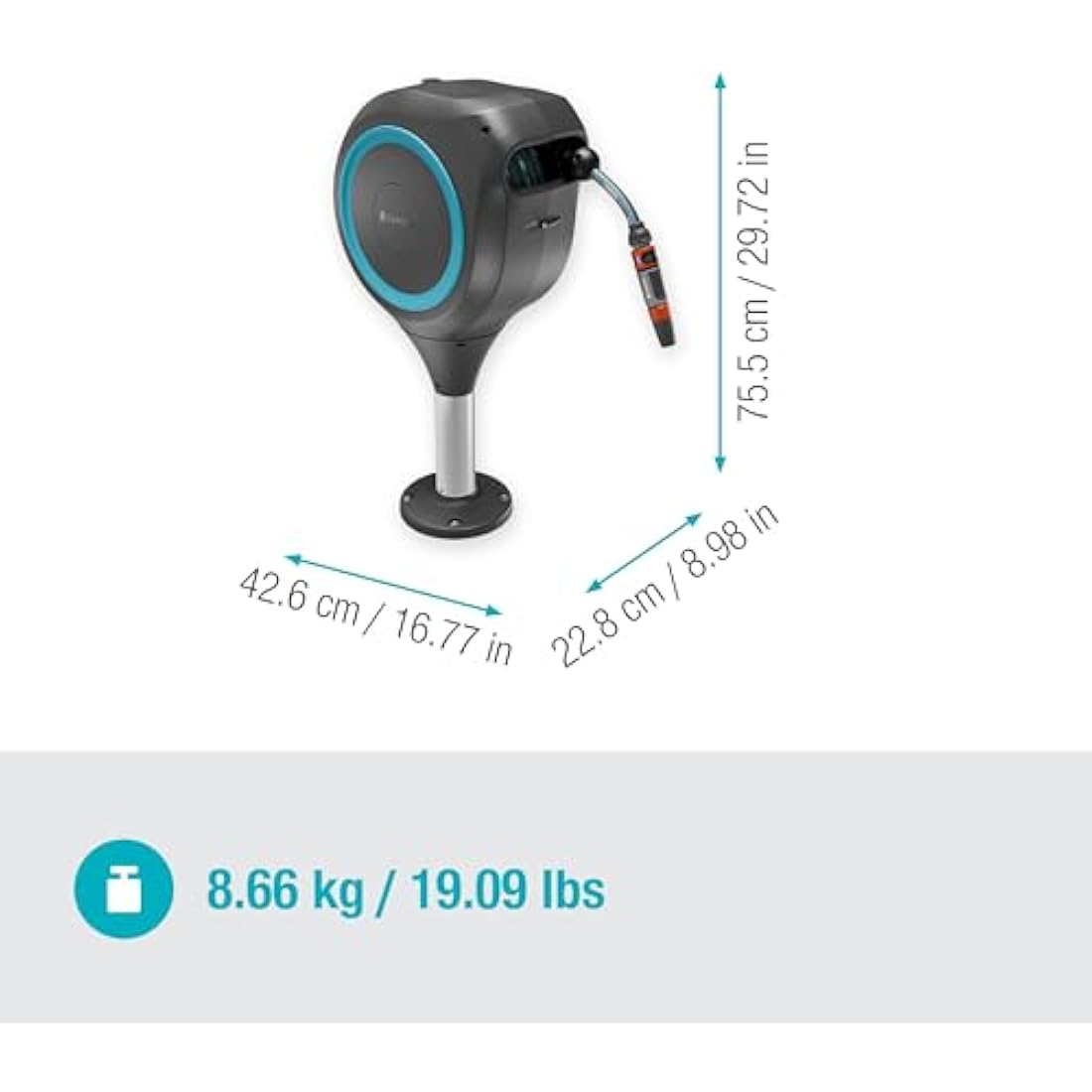 Gardena Patio Hose Box Rollup M: Weatherproof Box with roll-up Technology and 20m Hose, Irrigation of Medium-Sized Gardens with Patio, Automatic retraction, Turquoise (18615-20)