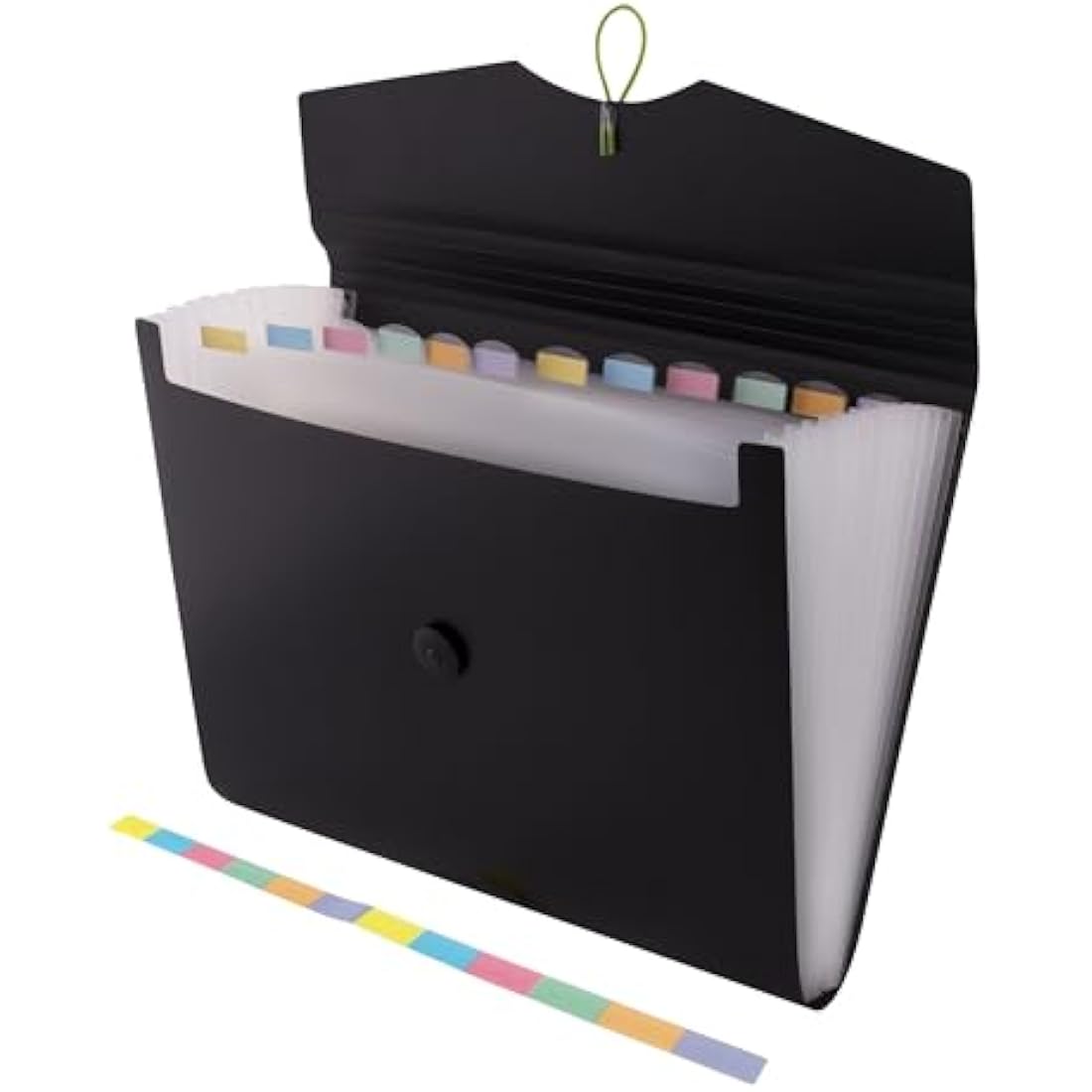 D.RECT | Expandable Expanding File | Document Organiser | Folders Expander for School - Office - Home | Expanding File Folders | Pockets Filing Box | 12 Compartments | Size: A4 | Colour: Black 5580