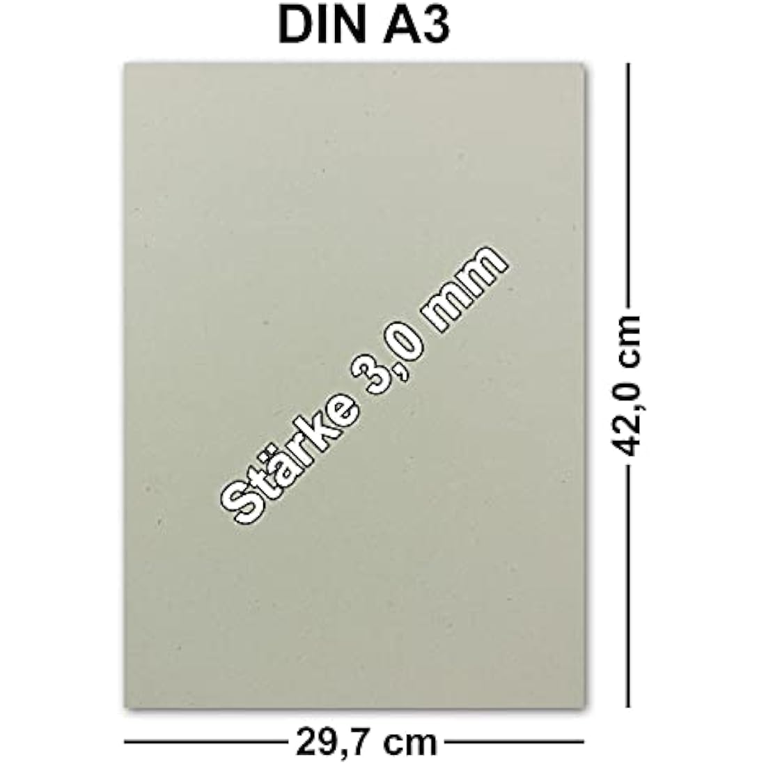 Pack of 20 DIN A3 (29.7 x 42 cm), Thickness: 3 mm (0.3 cm), grammage 1800 g/m², Grey Cardboard for Crafts, Model Making, Binding.