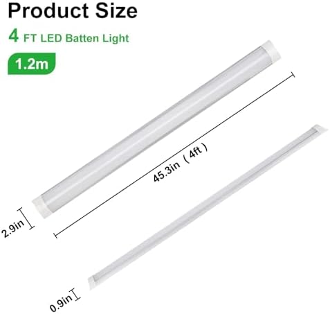 muzha 4 Packs LED Batten Lights 4FT 40W 6500k Daylight,Low Profile Wall or Ceiling Surface Mounted Fitting for Home/Workshop/Office/School Restaurant