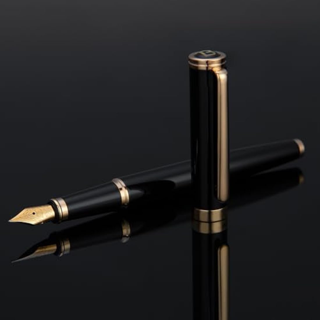 Black Fountain Pen,Stunning Luxury Pen,24K Gilded Nib(Fine),Gorgeous 24K Gold Finish,German Schneider Ink Converter,Trustworthy Pen Gift for Men&Women-Elegant, Reliable,Nice Pen for Writing