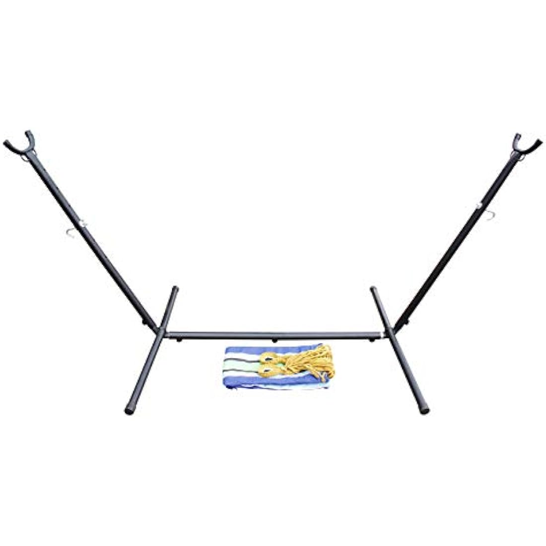 Ross James Garden Furniture, 100% Double Cotton Hammock with heavy Duty Metal Stand with over 200kg Weight Capacity (2020 Model) (Celeste and Yellow Stripe)