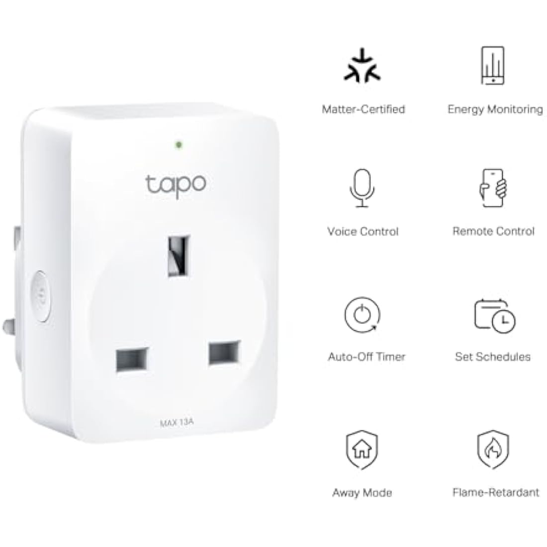 Tapo Mini Wi-Fi Smart Plug, Matter Certified Energy Monitoring, Voice Remote Control, Works with Alexa, Schedule & Timer, Simulated Home Presence, Alexa Plug (Tapo P110MA)