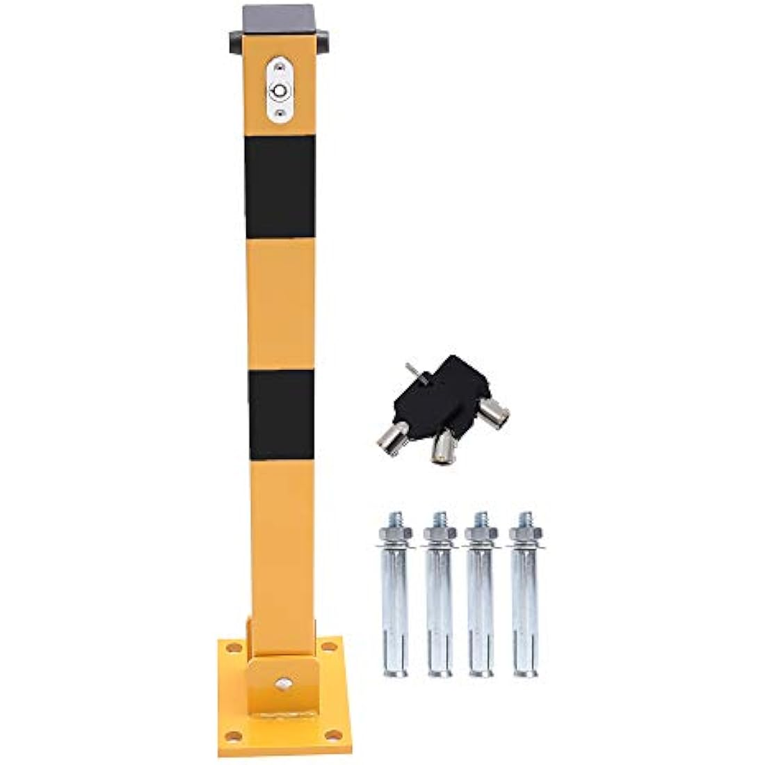 TOPWAY Car Parking Space Lock Bollard, Yellow and Balck Lockable Fold Down Car Parking Barrier Post, Private Car Park Driveway Guard Saver Blocker, Upper Lock, 60cm Height 161892