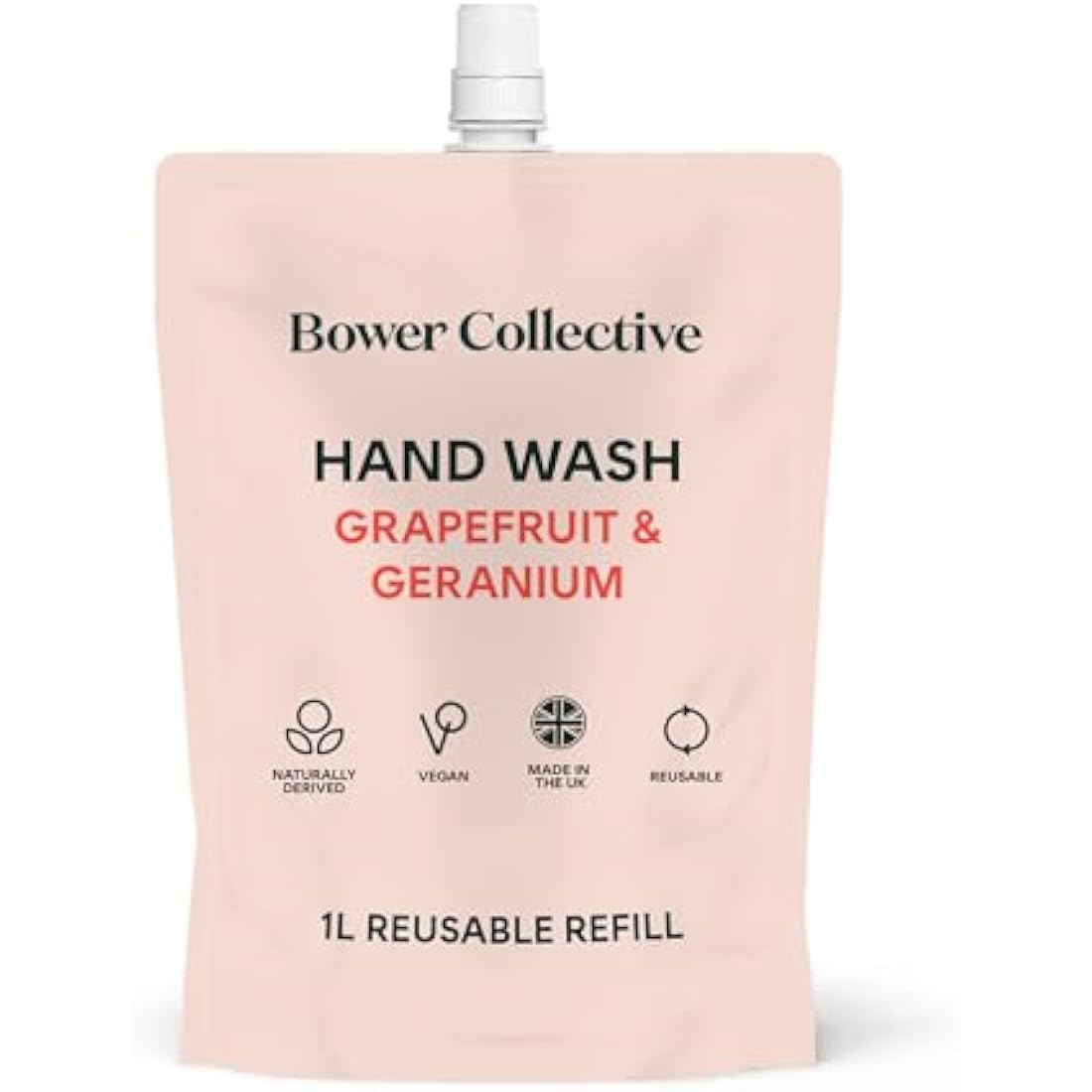 Bower Collective Natural Antibacterial Liquid Hand Soap Refill, Geranium & Grapefruit Handwash Refill, Eco-Friendly Soap, 1 Litre, 300+ Washes